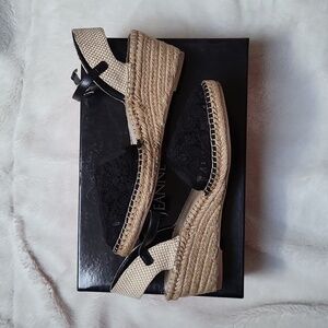 Jeanne Beker Black Lace Espadrille Wedges Size 8! NIB!